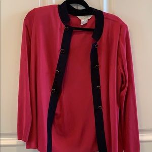 Misook pink with blue sweater cardigan